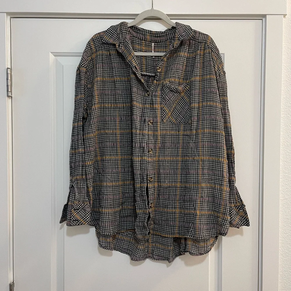 Free People Oversized Break My Stride Plaid Button-Down Shirt - Picture 3 of 7